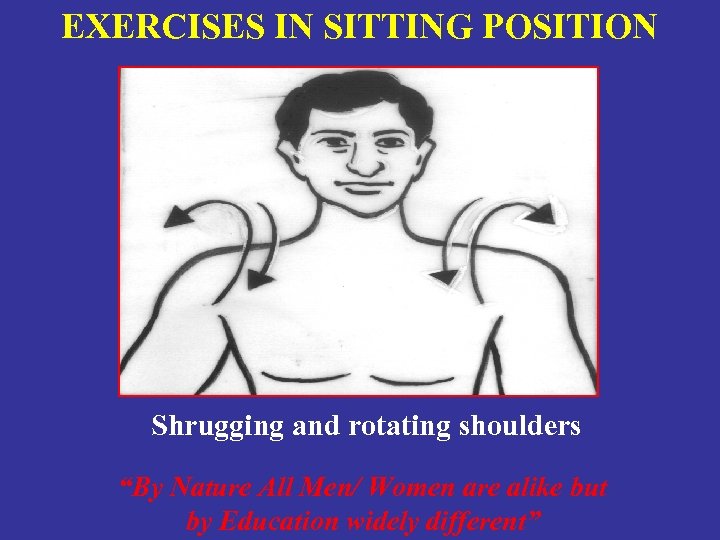 EXERCISES IN SITTING POSITION Shrugging and rotating shoulders “By Nature All Men/ Women are