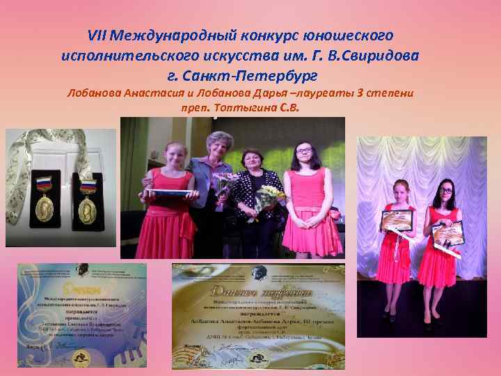 VII Международный конкурс юношеского исполнительского искусства им. Г. В. Свиридова г. Санкт-Петербург Лобанова Анастасия