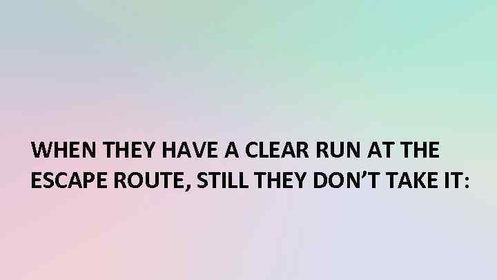 WHEN THEY HAVE A CLEAR RUN AT THE ESCAPE ROUTE, STILL THEY DON’T TAKE