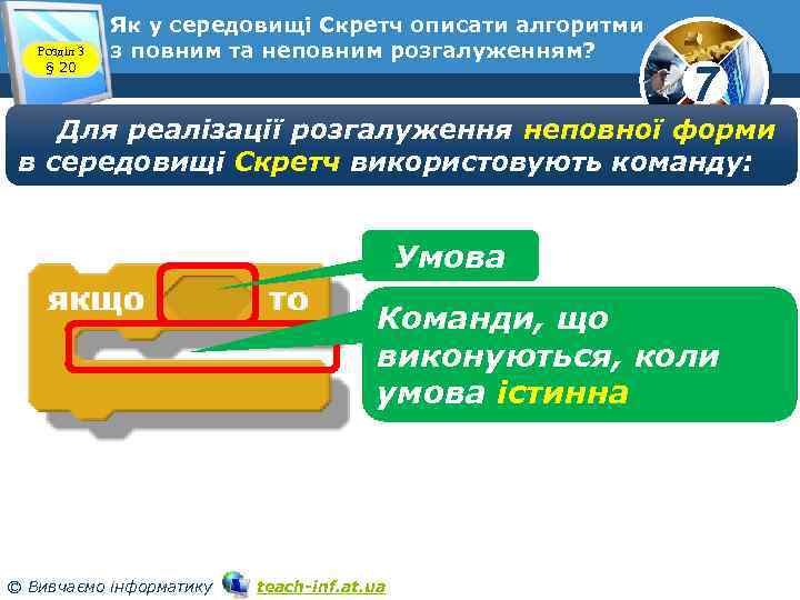 Розділ 3 § 20 Як у середовищі Скретч описати алгоритми з повним та неповним