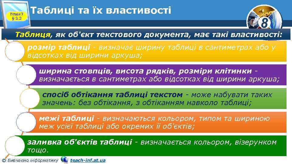 Розділ 3 § 3. 2 Таблиці та їх властивості 8 Таблиця, як об'єкт текстового