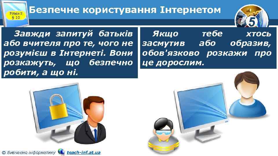 Розділ 2 § 10 Безпечне користування Інтернетом Завжди запитуй батьків або вчителя про те,