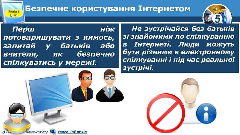 Розділ 2 § 10 Безпечне користування Інтернетом Перш ніж потоваришувати з кимось, запитай у
