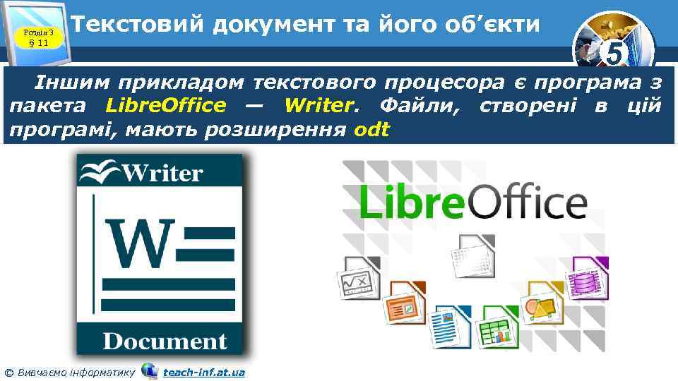 Розділ 3 § 11 Текстовий документ та його об’єкти 5 Іншим прикладом текстового процесора