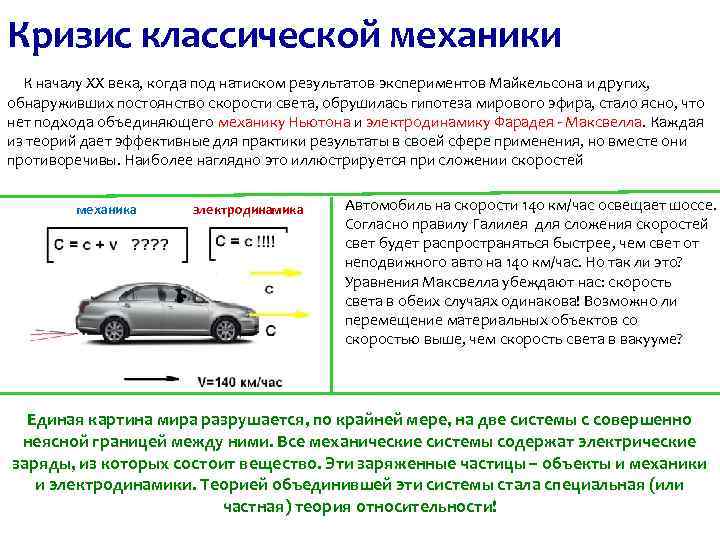 Кризис классической механики К началу ХХ века, когда под натиском результатов экспериментов Майкельсона и