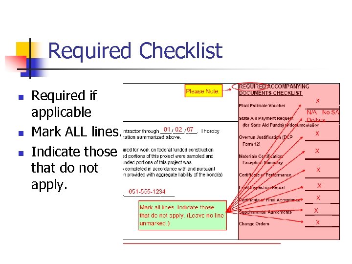 Required Checklist n n n Required if applicable Mark ALL lines. Indicate those that