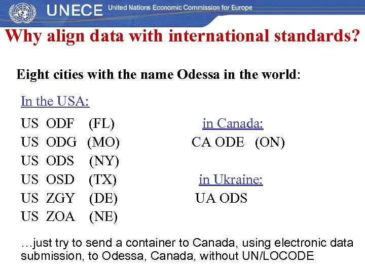 Why align data with international standards? Eight cities with the name Odessa in the