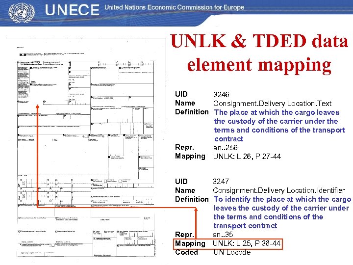 UNLK & TDED data element mapping UID 3246 Name Consignment. Delivery Location. Text Definition