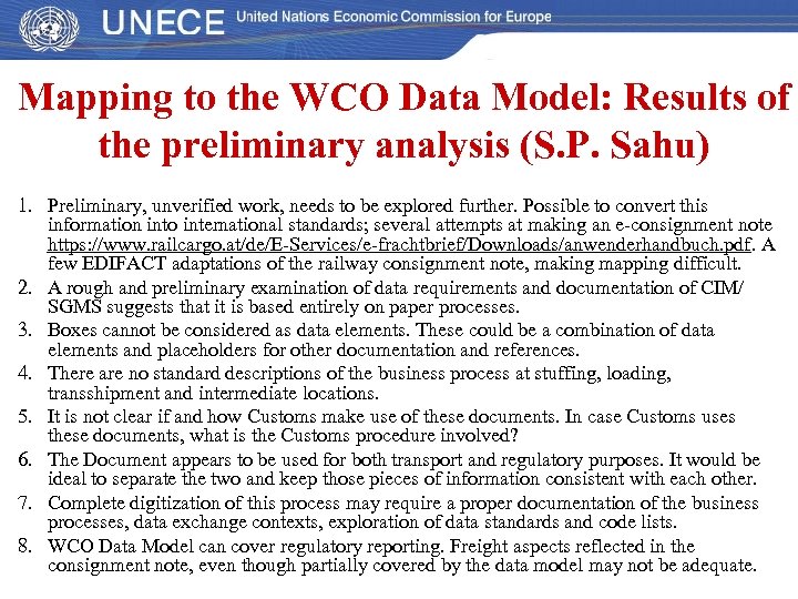 Mapping to the WCO Data Model: Results of the preliminary analysis (S. P. Sahu)