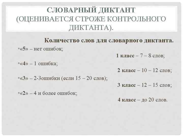 Словарный диктант количество слов