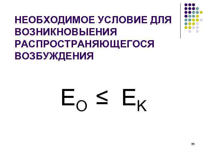 НЕОБХОДИМОЕ УСЛОВИЕ ДЛЯ ВОЗНИКНОВЫЕНИЯ РАСПРОСТРАНЯЮЩЕГОСЯ ВОЗБУЖДЕНИЯ ЕО ≤ ЕK 66 