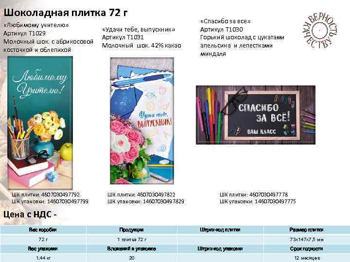 Шоколадная плитка 72 г «Любимому учителю» «Удачи тебе, выпускник» Артикул Т 1029 Артикул Т