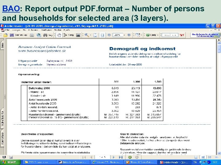 BAO: Report output PDF. format – Number of persons and households for selected area