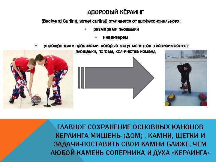 ДВОРОВЫЙ КЁРЛИНГ (Backyard Curling, street curling) отличается от профессионального : • размерами площадки •