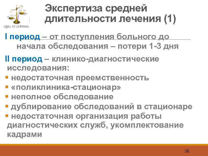 Экспертиза средней длительности лечения (1) I период – от поступления больного до начала обследования