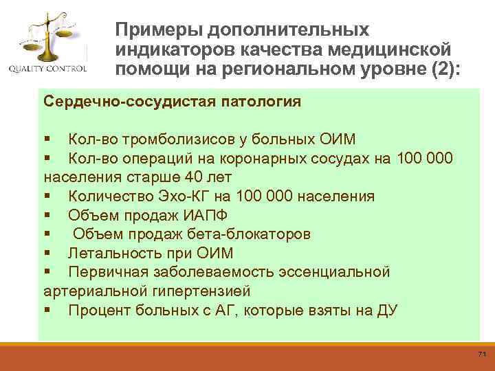 Примеры дополнительных индикаторов качества медицинской помощи на региональном уровне (2): Сердечно-сосудистая патология § Кол-во