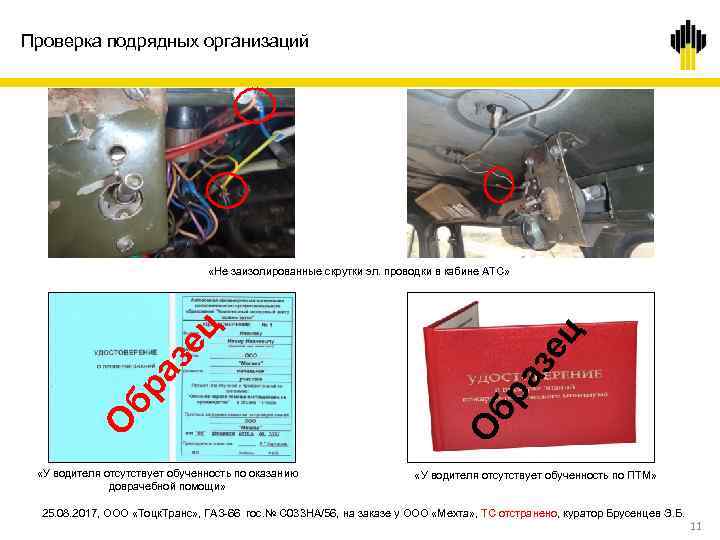 Проверка подрядных организаций «У водителя отсутствует обученность по оказанию доврачебной помощи» зе ц бр