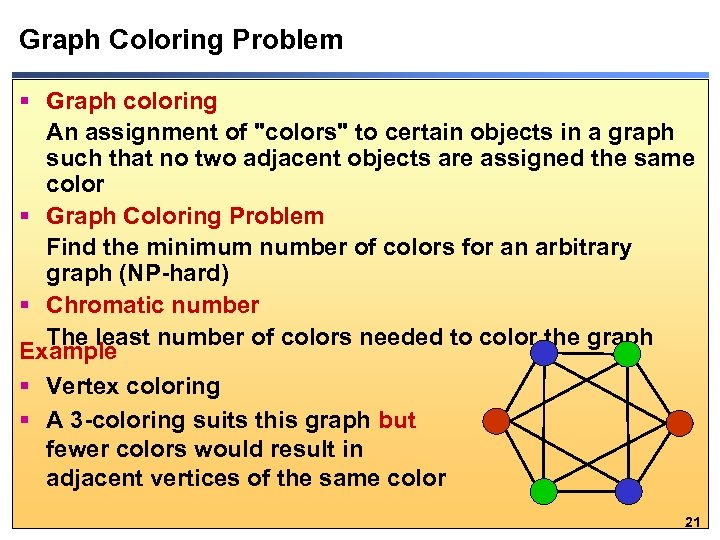 Graph Coloring Problem § Graph coloring An assignment of 