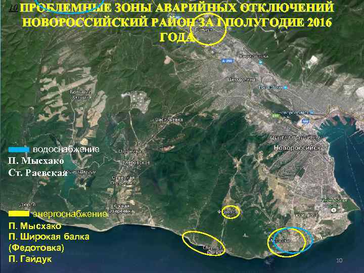 10 ПРОБЛЕМНЫЕ ЗОНЫ АВАРИЙНЫХ ОТКЛЮЧЕНИЙ НОВОРОССИЙСКИЙ РАЙОН ЗА I ПОЛУГОДИЕ 2016 ГОДА водоснабжение П.