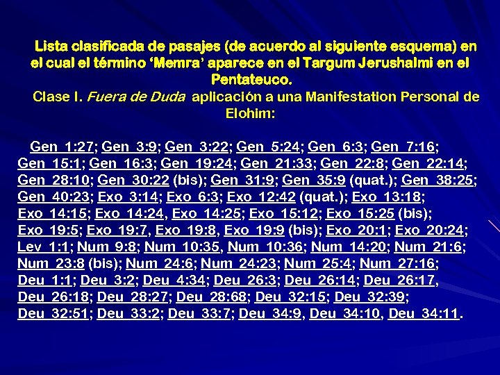 Lista clasificada de pasajes (de acuerdo al siguiente esquema) en el cual el término