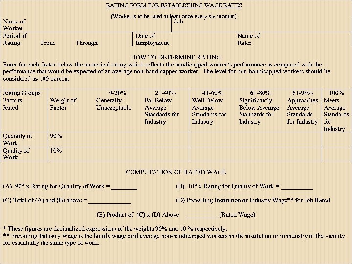 RATING FORM FOR ESTABLISHING WAGE RATES (Worker is to be rated at least once