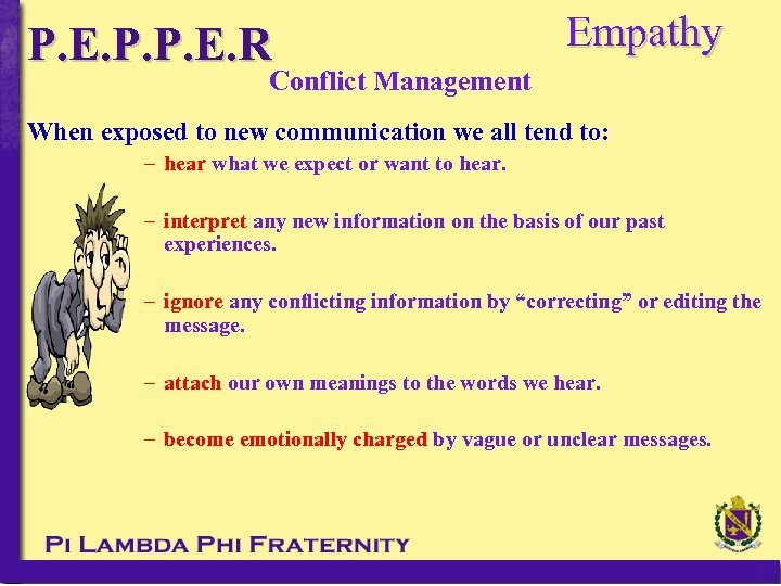 P. E. P. P. E. R Empathy Conflict Management When exposed to new communication