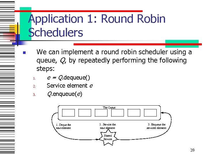 Application 1: Round Robin Schedulers We can implement a round robin scheduler using a