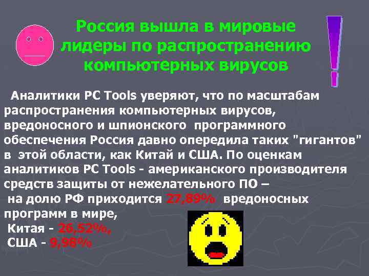 Россия вышла в мировые лидеры по распространению компьютерных вирусов Аналитики PC Tools уверяют, что