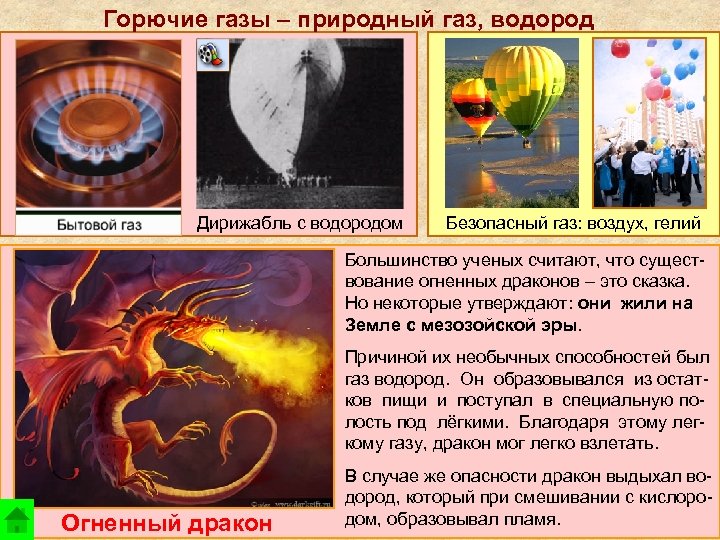 Горючие газы – природный газ, водород Дирижабль с водородом Безопасный газ: воздух, гелий Большинство