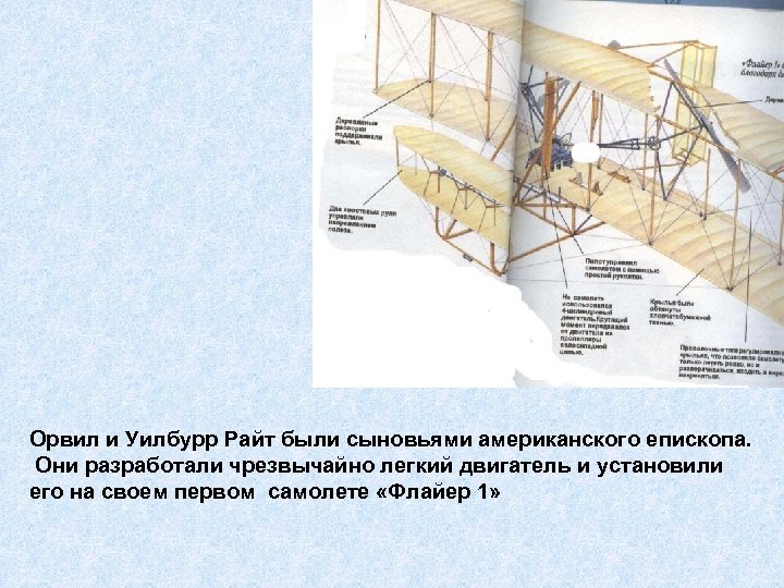 Орвил и Уилбурр Райт были сыновьями американского епископа. Они разработали чрезвычайно легкий двигатель и