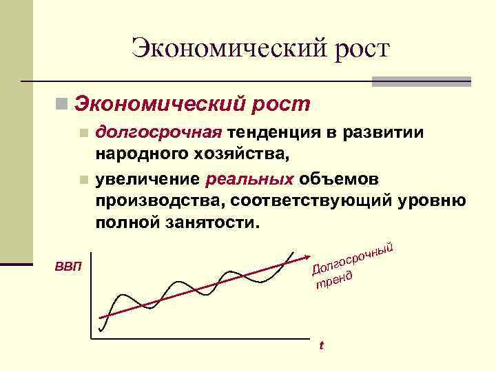 Экономический рост n Экономический рост долгосрочная тенденция в развитии народного хозяйства, n увеличение реальных