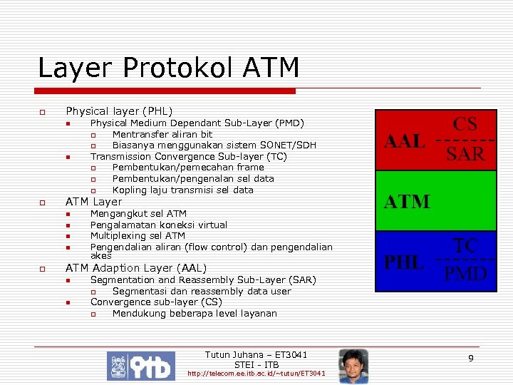 Layer Protokol ATM o Physical layer (PHL) n n o ATM Layer n n