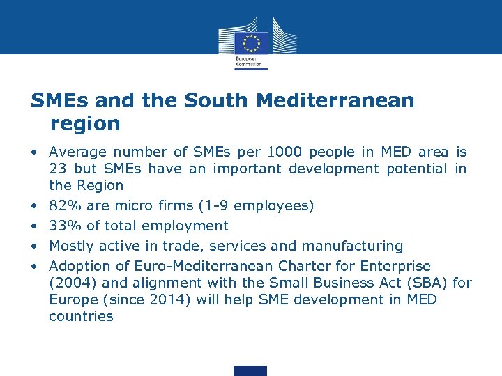 SMEs and the South Mediterranean region • Average number of SMEs per 1000 people