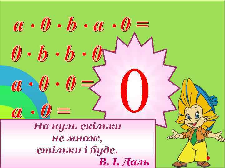 0 На нуль скільки не множ, стільки і буде. В. І. Даль 