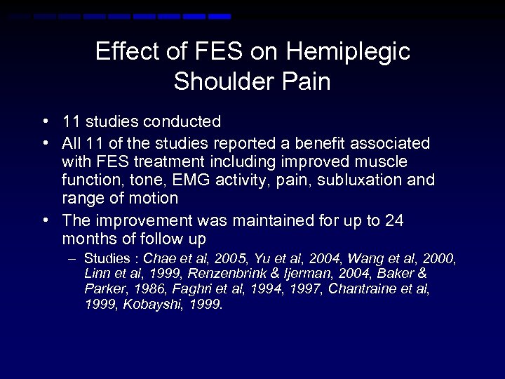 Effect of FES on Hemiplegic Shoulder Pain • 11 studies conducted • All 11