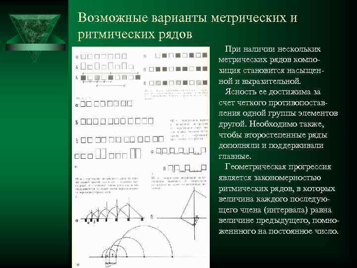 Возможные варианты метрических и ритмических рядов При наличии нескольких метрических рядов композиция становится насыщенной