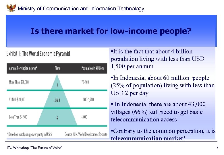 Ministry of Communication and Information Technology Is there market for low-income people? • It