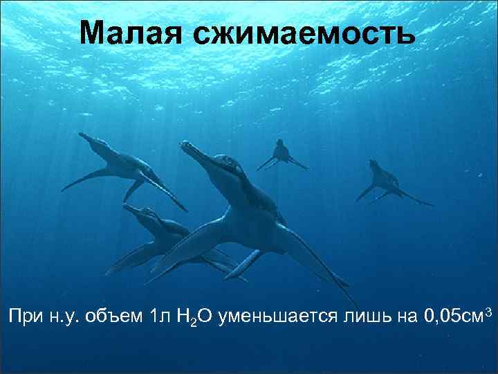 Малая сжимаемость При н. у. объем 1 л Н 2 О уменьшается лишь на