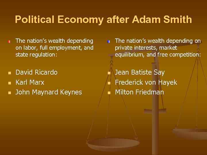 Political Economy after Adam Smith The nation’s wealth depending on labor, full employment, and