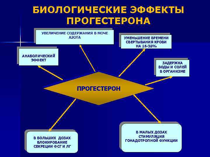 БИОЛОГИЧЕСКИЕ ЭФФЕКТЫ ПРОГЕСТЕРОНА УМЕНЬШЕНИЕ ВРЕМЕНИ СВЕРТЫВАНИЯ КРОВИ НА 16 -38% АНАБОЛИЧЕСКИЙ ЭФФЕКТ ЗАДЕРЖКА ВОДЫ