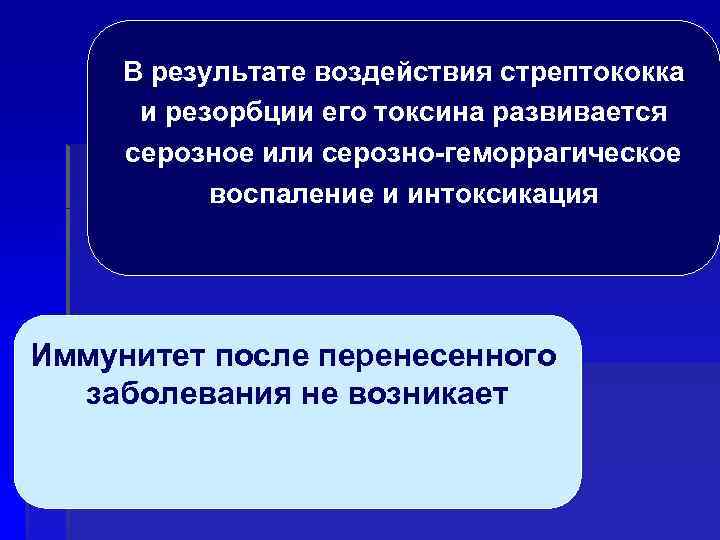 В результате воздействия стрептококка и резорбции его токсина развивается серозное или серозно-геморрагическое воспаление и