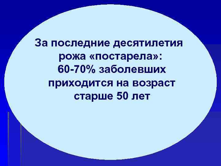 За последние десятилетия рожа «постарела» : 60 -70% заболевших приходится на возраст старше 50