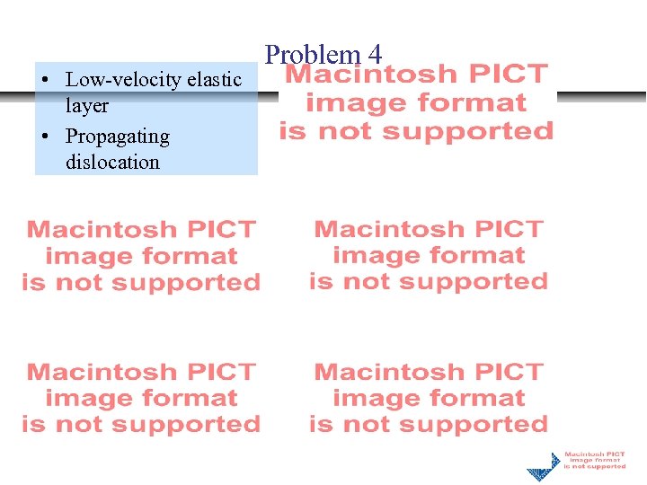  • Low-velocity elastic layer • Propagating dislocation Problem 4 