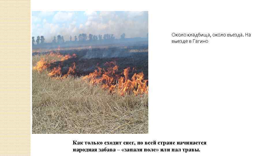 Около кладбища, около въезда. На выезде в Гагино Как только сходит снег, по всей