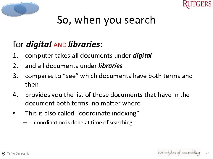 So, when you search for digital AND libraries: 1. computer takes all documents under