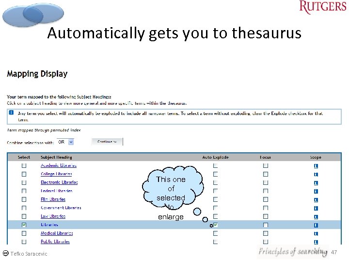 Automatically gets you to thesaurus This one of selected to enlarge Tefko Saracevic 47