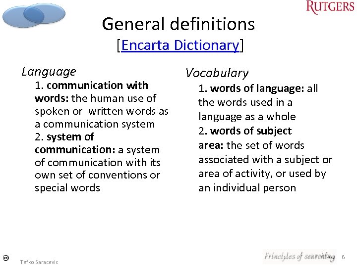 General definitions [Encarta Dictionary] Language 1. communication with words: the human use of spoken