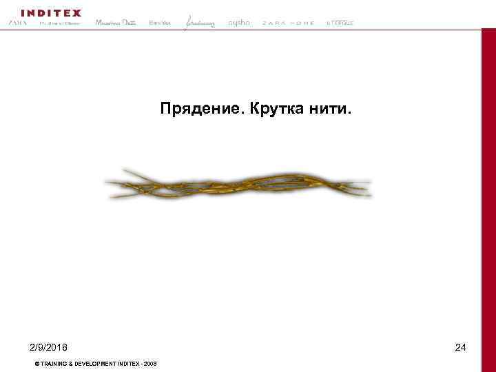 Прядение. Крутка нити. 2/9/2018 © TRAINING & DEVELOPMENT INDITEX - 2008 24 