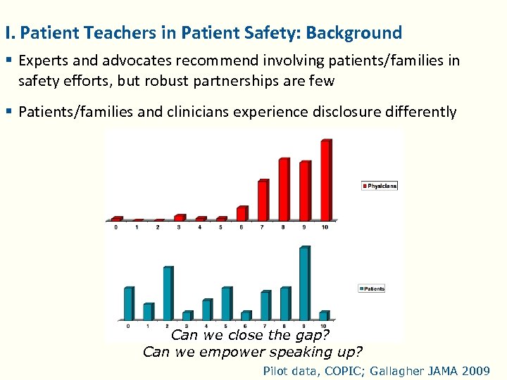 I. Patient Teachers in Patient Safety: Background § Experts and advocates recommend involving patients/families