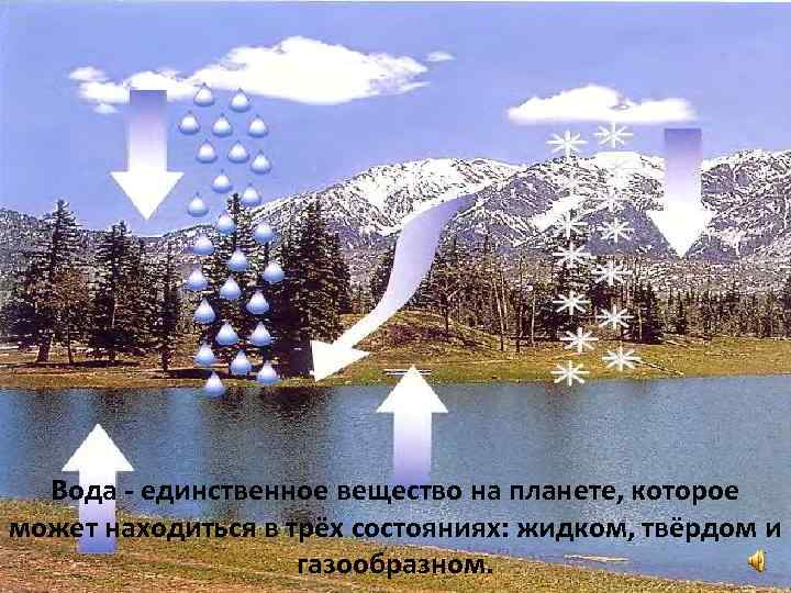 Вода - единственное вещество на планете, которое может находиться в трёх состояниях: жидком, твёрдом
